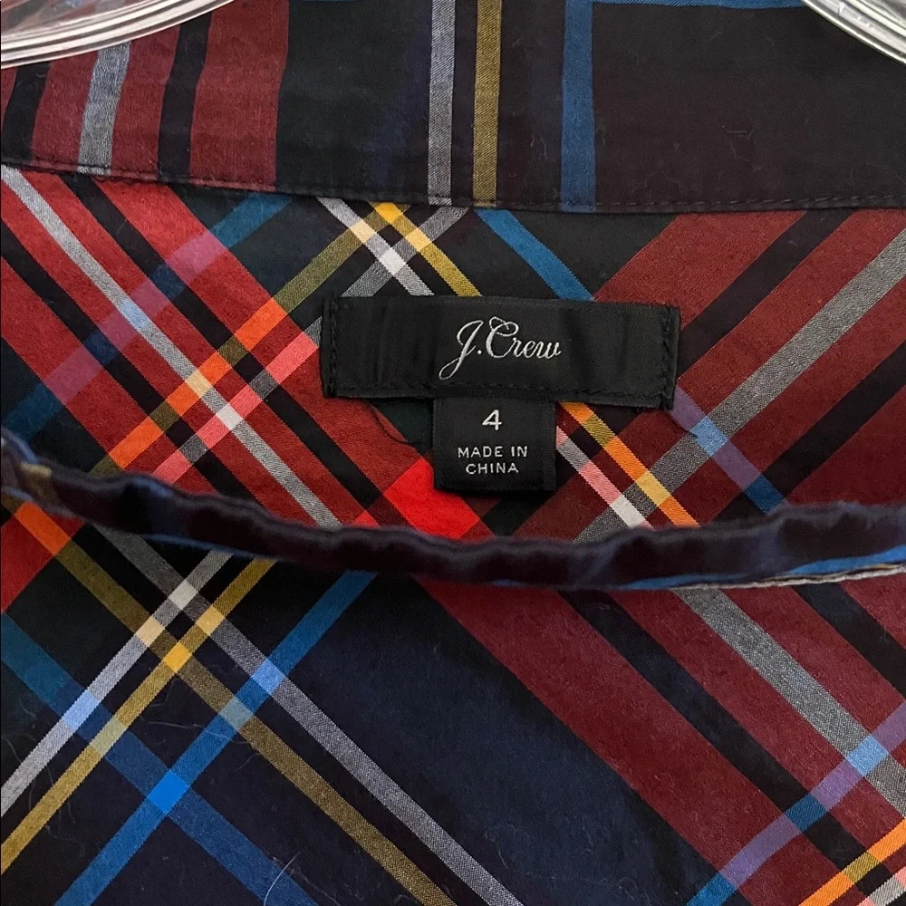 J. Crew Funnelneck shirt in Stewart tartan with jeweled buttons size 4